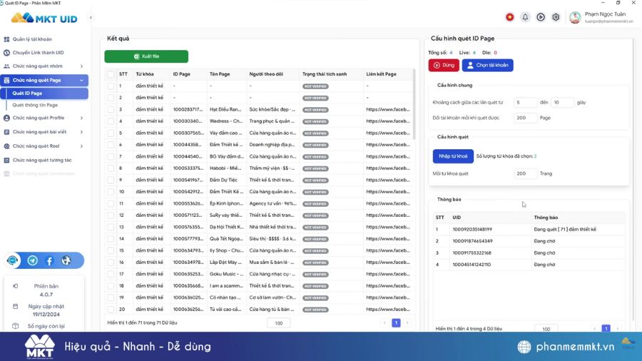 Quét UID tương tác fanpage tự động