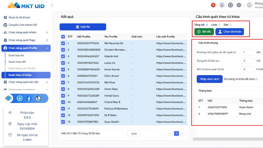 Quét UID bạn bè của Profile