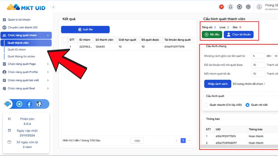 Quét thành viên tham gia nhóm Facebook