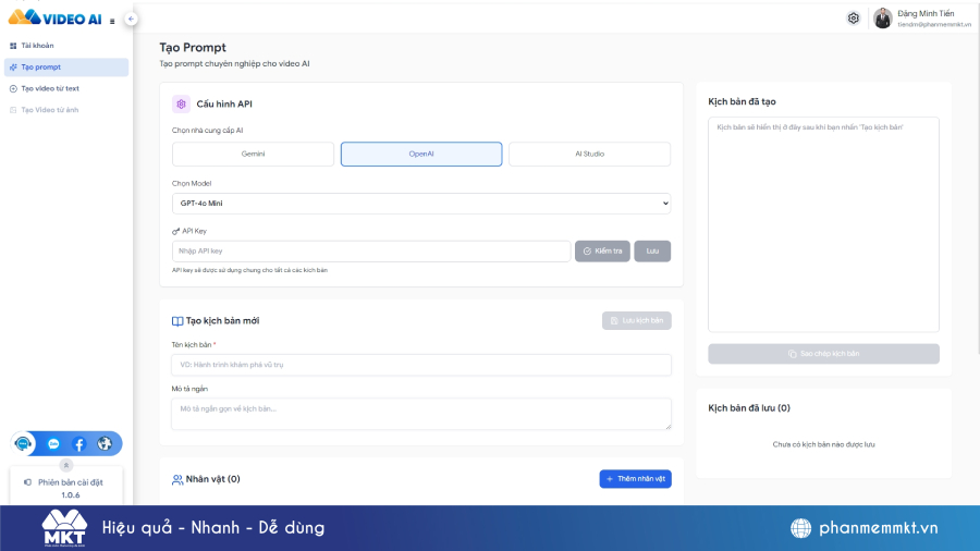Tạo prompt bằng AI bằng Phần mềm Video AI
