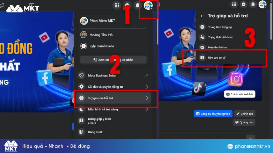 Báo cáo sự cố tới đội ngũ hỗ trợ Facebook