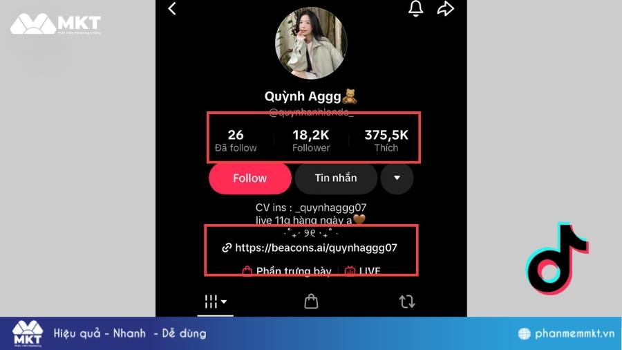 Tài khoản cần trên 1000 follower để đủ điều kiện gắn link bio Tạo link bio trên TikTok
