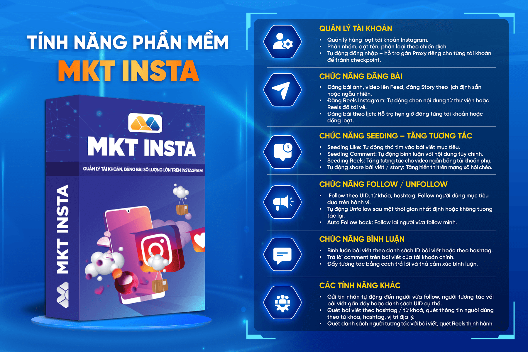 Tính năng MKT Insta Bảng tính năng MKT Insta