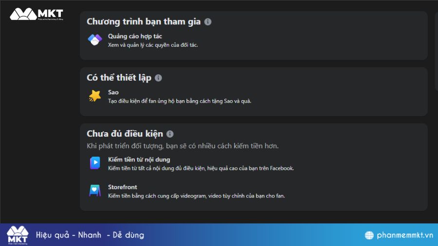 Các công cụ kiếm tiền trên Facebook Profile