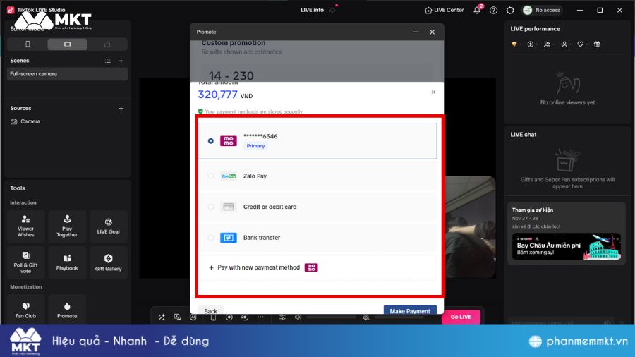 Các hình thức thanh toán khi chạy ads live Thanh toán hình thức chạy quảng cáo live TikTok
