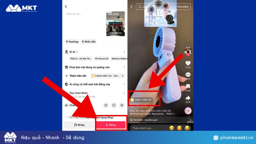 Kiểm tra sản phẩm hiển thị trên video TikTok 