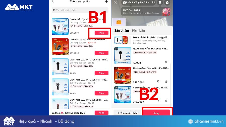 Thêm sản phẩm vào buổi live TikTok 
