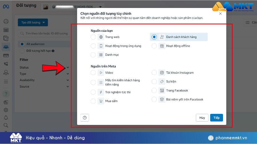 Tạo tệp đối tượng Remarketing Facebook