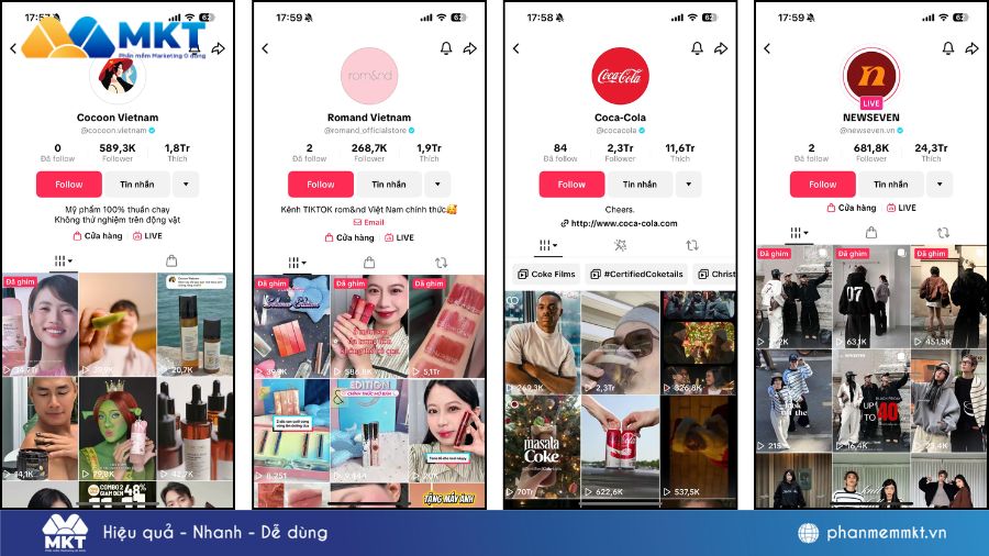 Một vài hồ sơ thương hiệu nổi tiếng kế hoạch xây dựng kênh tiktok cho doanh nghiệp