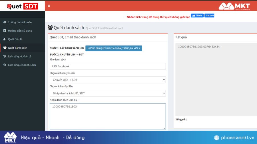 Cách lấy số điện thoại từ  facebook