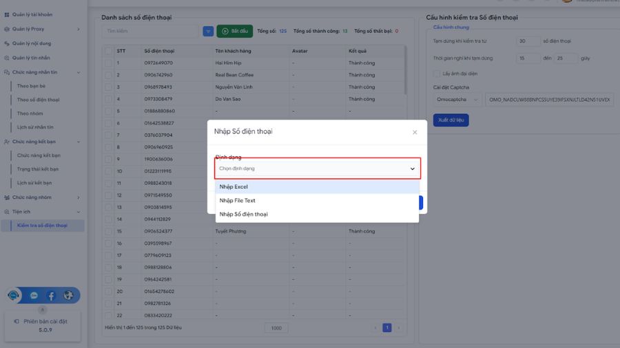 Nhập danh sách số điện thoại Zalo cần lọc 