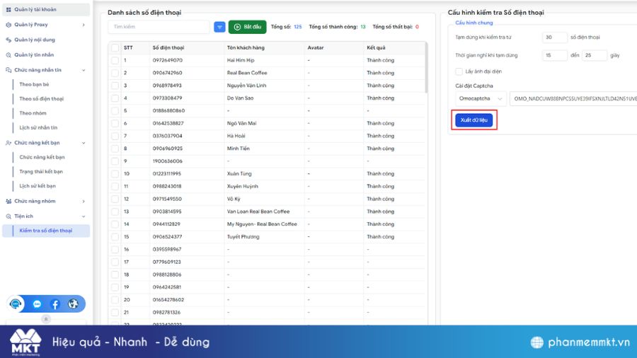 Bắt đầu lọc số điện thoại Zalo bằng MKT Zalo 