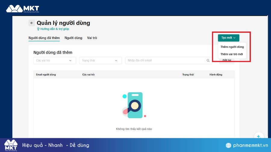Chọn mục Quản lý người dùng 
