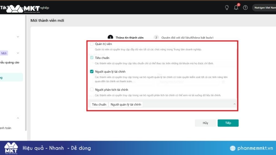 Gán quyền cho các tài sản liên kết