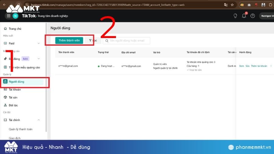 Thêm thành viên vào Business Center