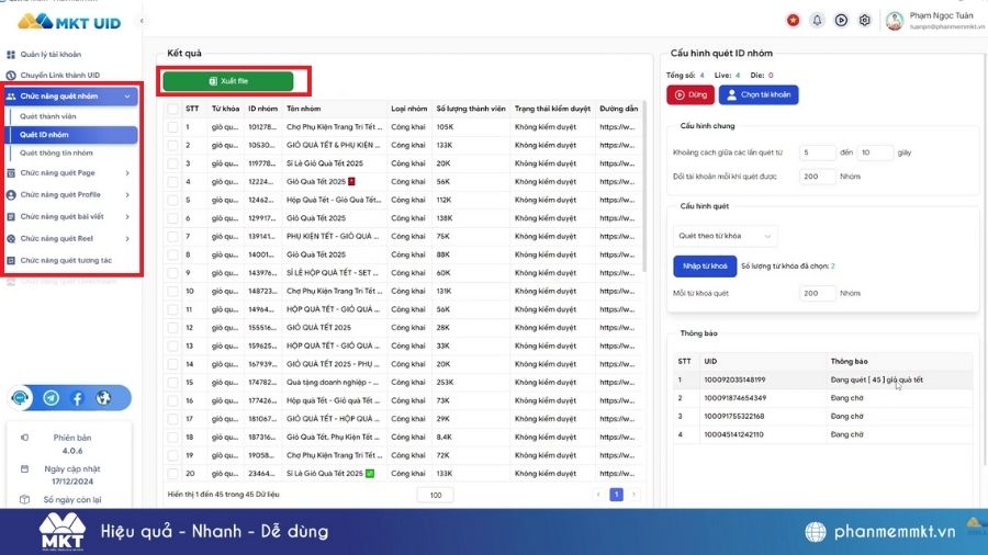 Quét số điện thoại từ tệp Data trên Facebook 