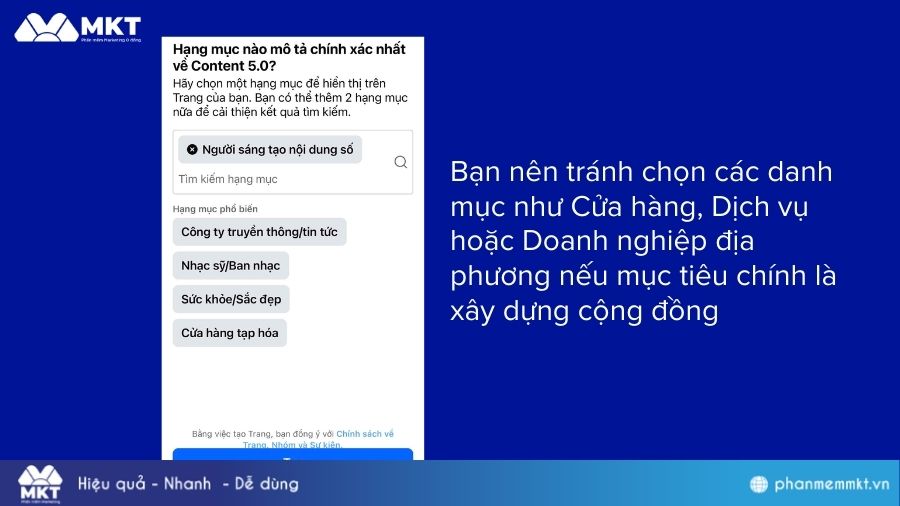 Cách lập trang Facebook cộng đồng đơn giản, hiệu quả nhất 2 Chọn hạng mục cho Page cộng đồng
