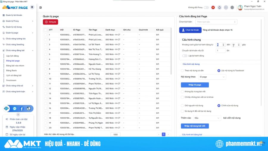 Thiết lập cấu hình đăng bài hàng loạt 