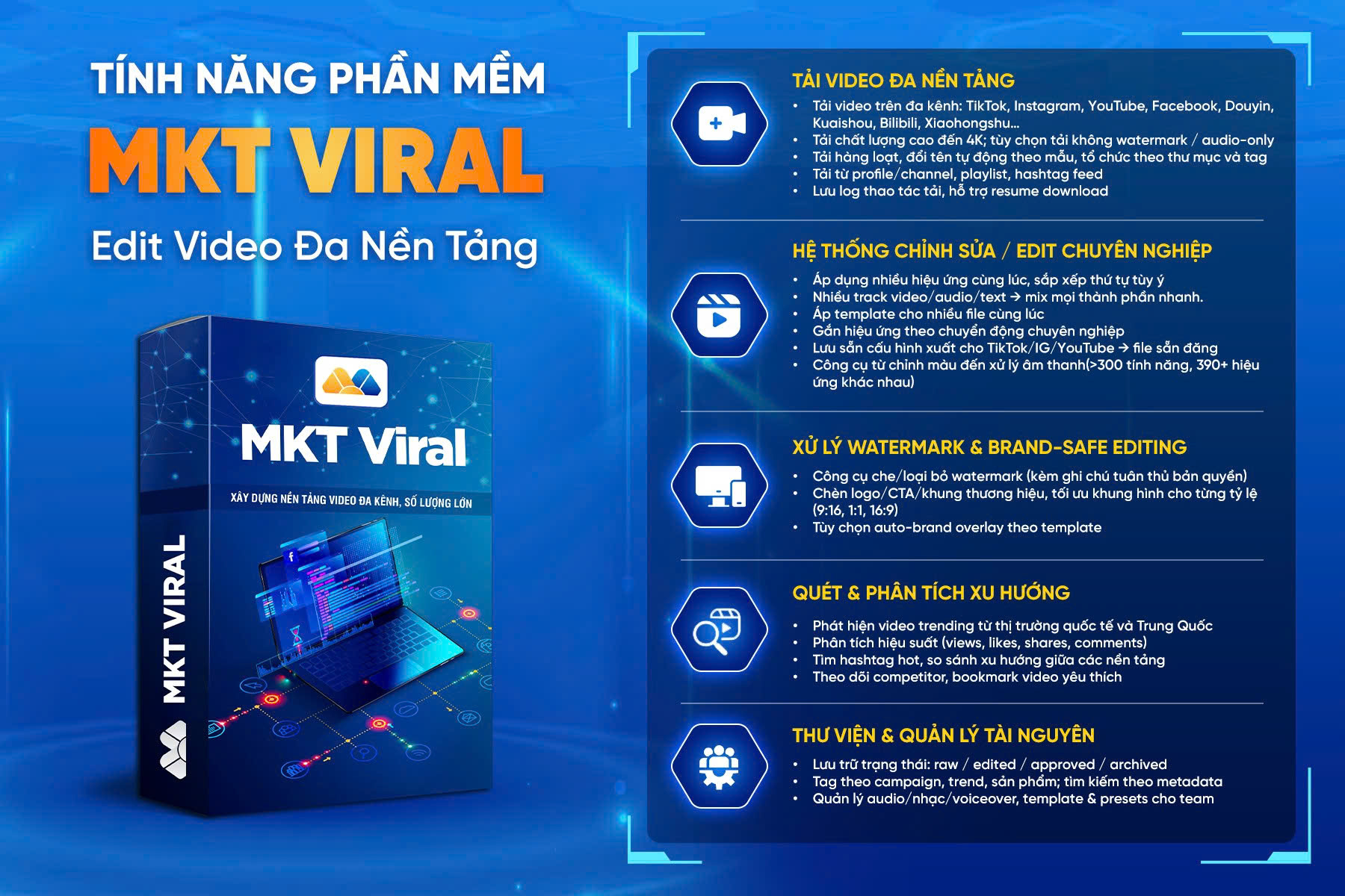 Phần Mềm MKT Viral - Viral Video 3 Tính năng phần mềm MKT Viral V2