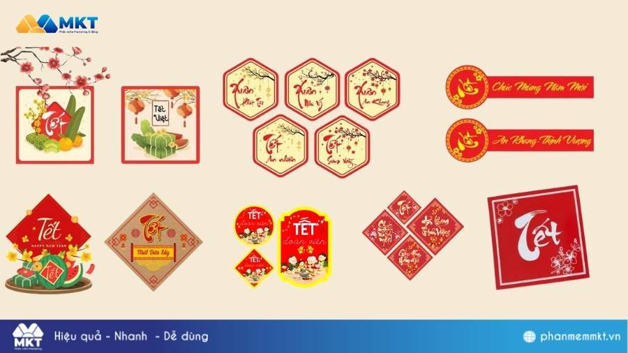 Mẫu tem dán quà Tết truyền thống Tem dán quà Tết