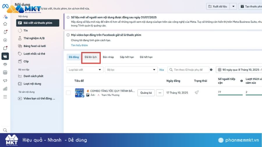 Xem bài viết đã lên lịch trên fanpage trên máy tính Chỉnh sửa bài viết đã lên lịch trên Facebook