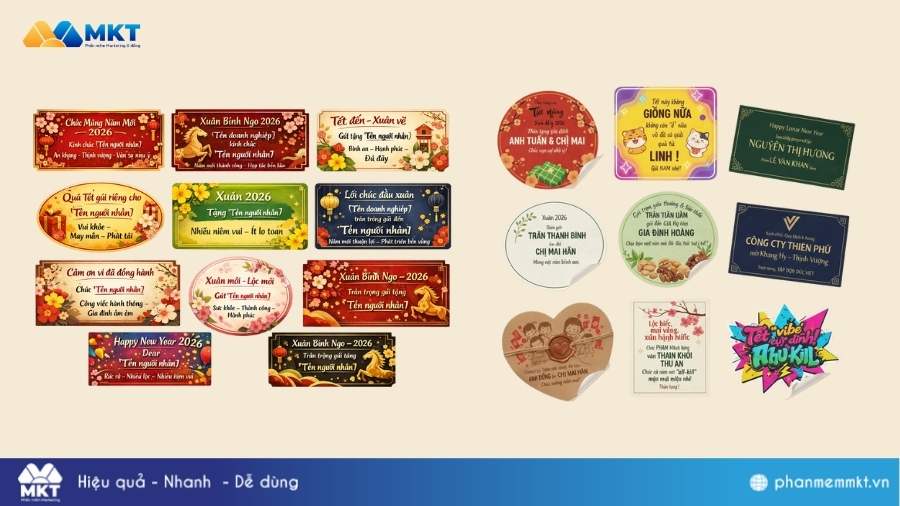 Mẫu tem dán quà Tết cá nhân hóa Tem dán quà Tết