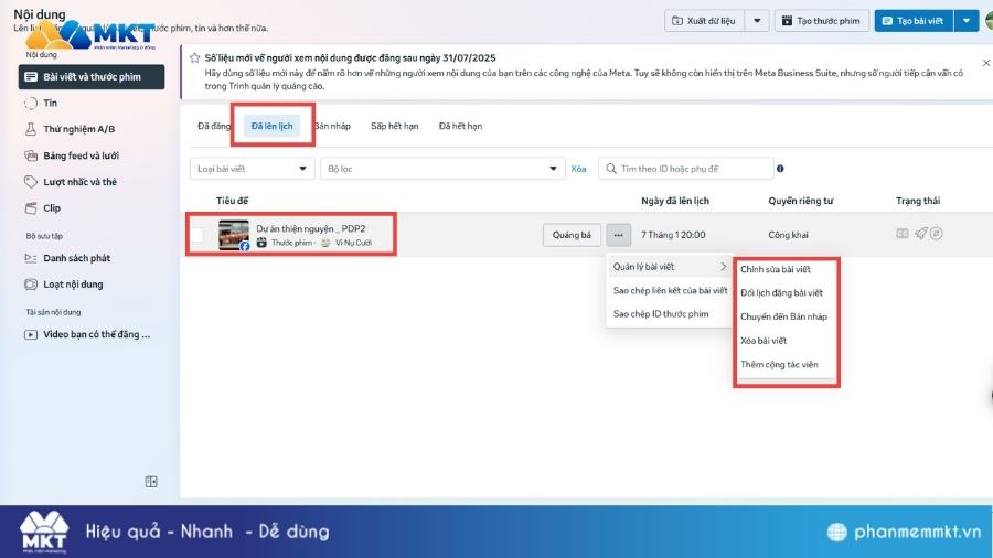 Chỉnh sửa bài viết đã lên lịch trên Facebook Chỉnh sửa bài viết đã lên lịch trên Facebook