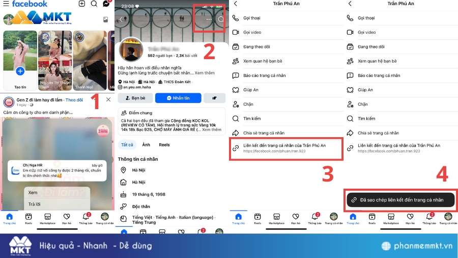 4 bước copy link Facebook cá nhân trên điện thoại Cách copy link Facebook