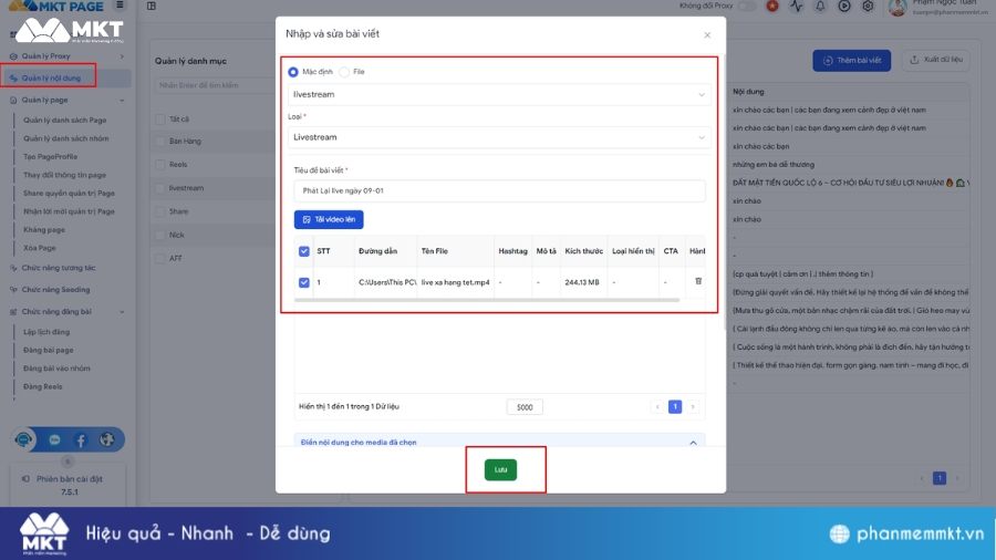 Tải nội dung lên mục Quản lý nội dung Cách phát lại live trên Facebook