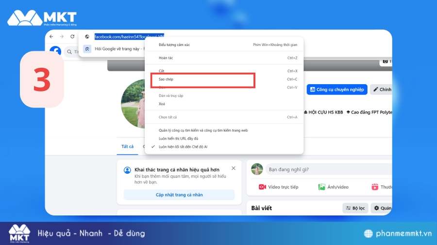 Copy đường link hiển thị trên thanh địa chỉ trình duyệt Cách copy link Facebook