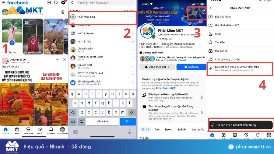 4 bước copy link fanpage Facebook Cách copy link Facebook