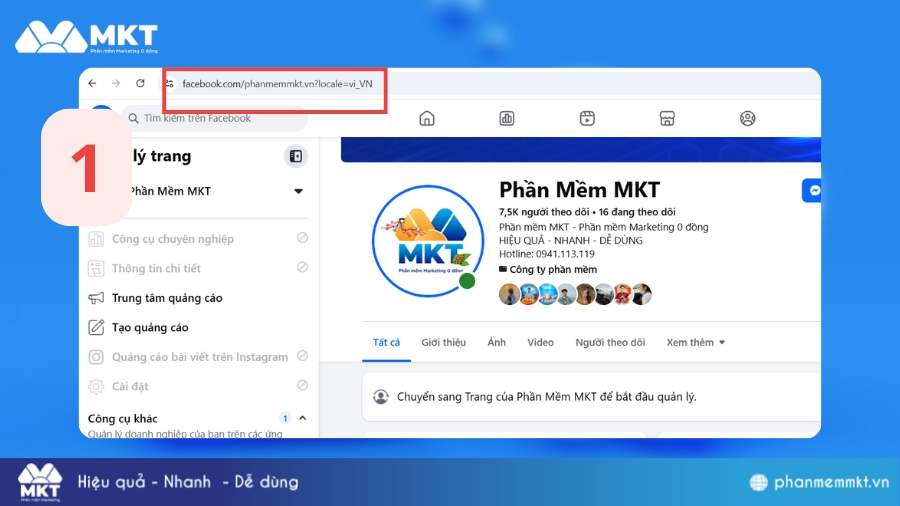 Mở trang fanpage trên trình duyệt Cách copy link Facebook