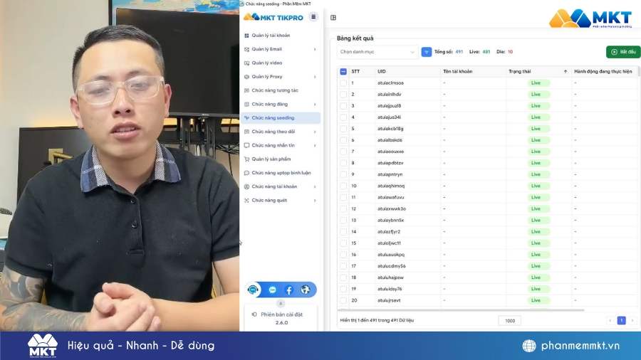 Anh Toàn sử dụng tính năng seeding livestream TikTok Kênh TikTok Cô Meo Văn Mẫu tăng hàng nghìn mắt xem