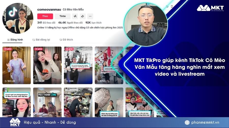 MKT TikPro giúp kênh TikTok Cô Mèo Văn Mẫu tăng hàng nghìn mắt xem video và livestream 1 Kênh TikTok Cô Mèo Văn Mẫu
