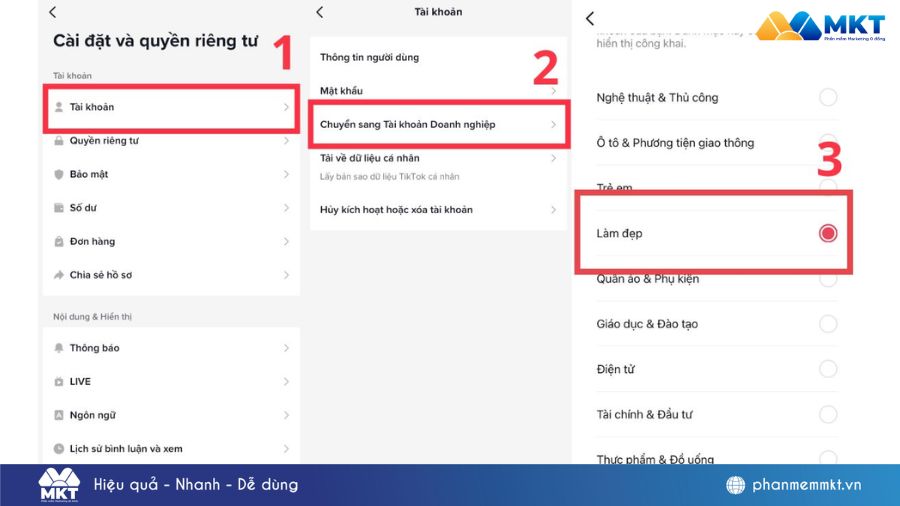 Chuyển tài khoản TikTok sang chế độ Doanh nghiệp cách gắn link sản phẩm trên tiktok