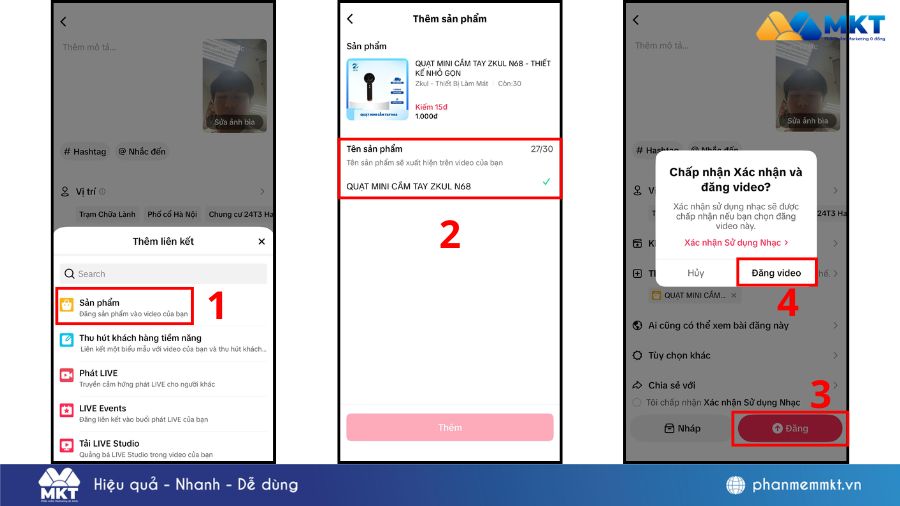 Gắn link sản phẩm và đăng video cách gắn link sản phẩm trên tiktok