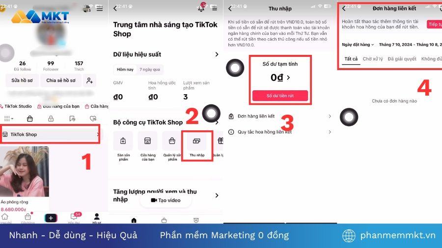 Kiểm tra hoa hồng Affiliate Cách làm tiếp thị liên kết trên TikTok