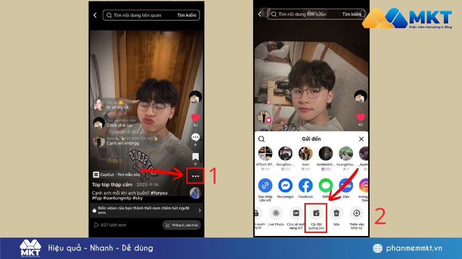 Bước 1: Chọn video và mở menu chia sẻ Cách lấy mã quảng cáo TikTok