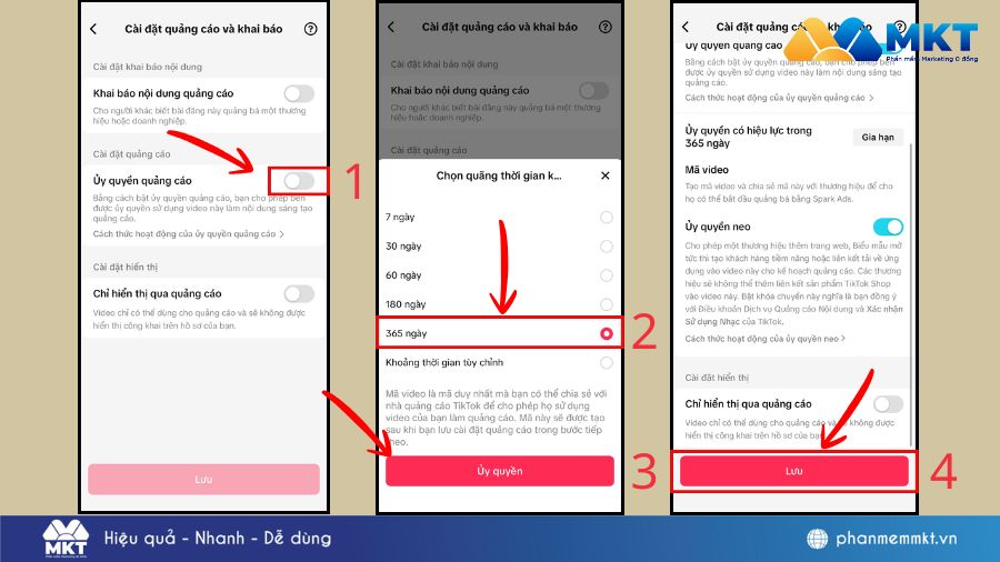 Bước 2: Cấp quyền quảng cáo cho video Cách lấy mã quảng cáo TikTok