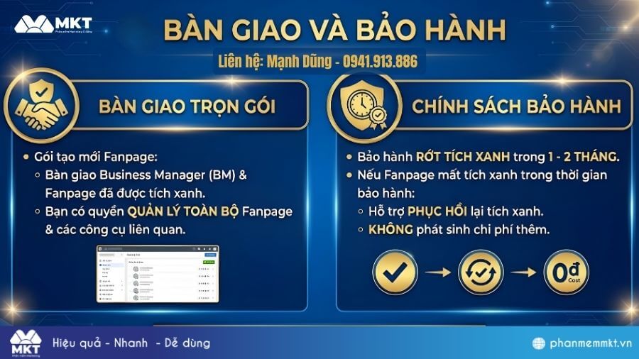 Bàn giao Fanpage tích xanh Bàn giao và bảo hành Fanpage tích xanh