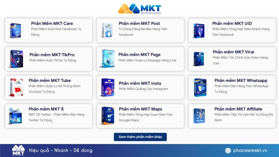 Một vài các sản phẩm của phần mềm MKT Một vài các sản phẩm của phần mềm MKT