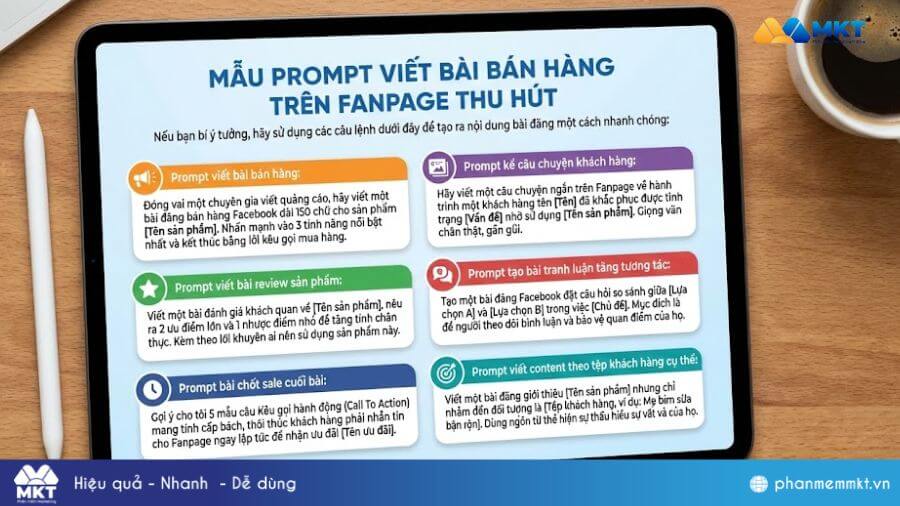 Prompt viết bài bán hàng trên Fanpage Mẫu Prompt viết bài bán hàng trên Fanpage thu hút