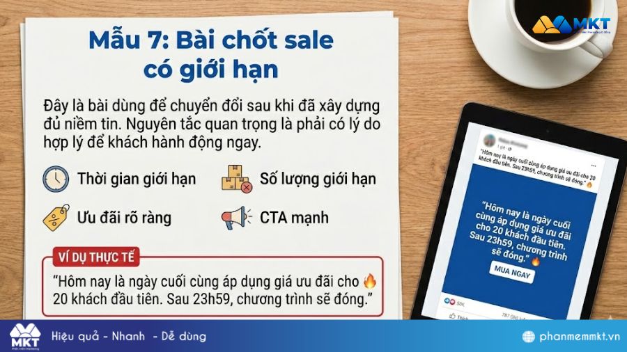 Bài Fanpage chốt sale có giới hạn Mẫu 7: Bài chốt sale có giới hạn
