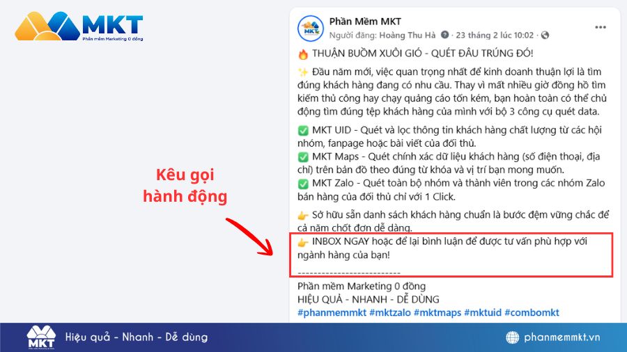 CTA trong bài để kêu gọi khách hàng nhắn tin, mua hàng Cách đăng bài bán hàng trên Group Facebook thu hút khách hàng