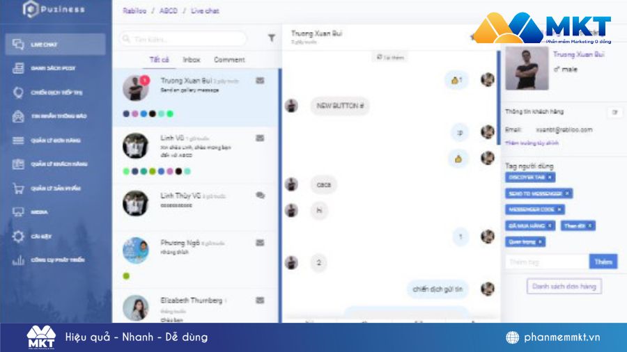 Giao diện phần mềm Puziness Phần mềm kinh doanh Online