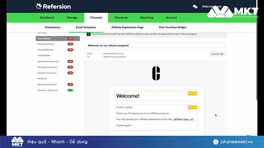 Giao diện phần mềm Refersion Phần mềm quản lý Affiliate hiệu quả nhất 2026