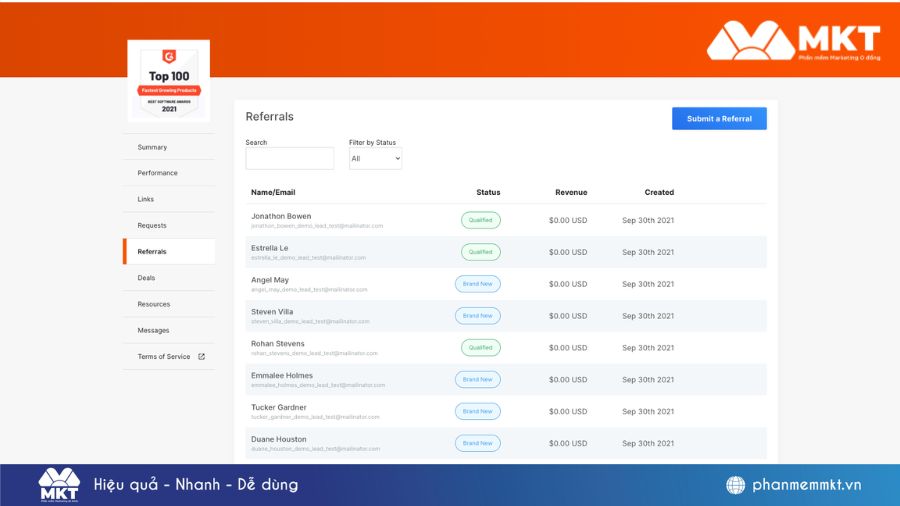 Giao diện phần mềm PartnerStack Phần mềm quản lý Affiliate hiệu quả nhất 2026
