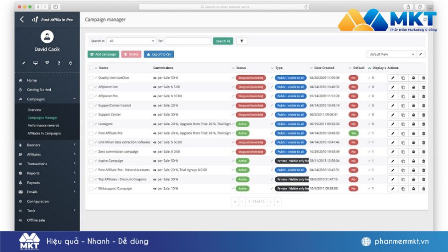 Giao diện phần mềm Post Affiliate Pro Phần mềm quản lý Affiliate hiệu quả nhất 2026