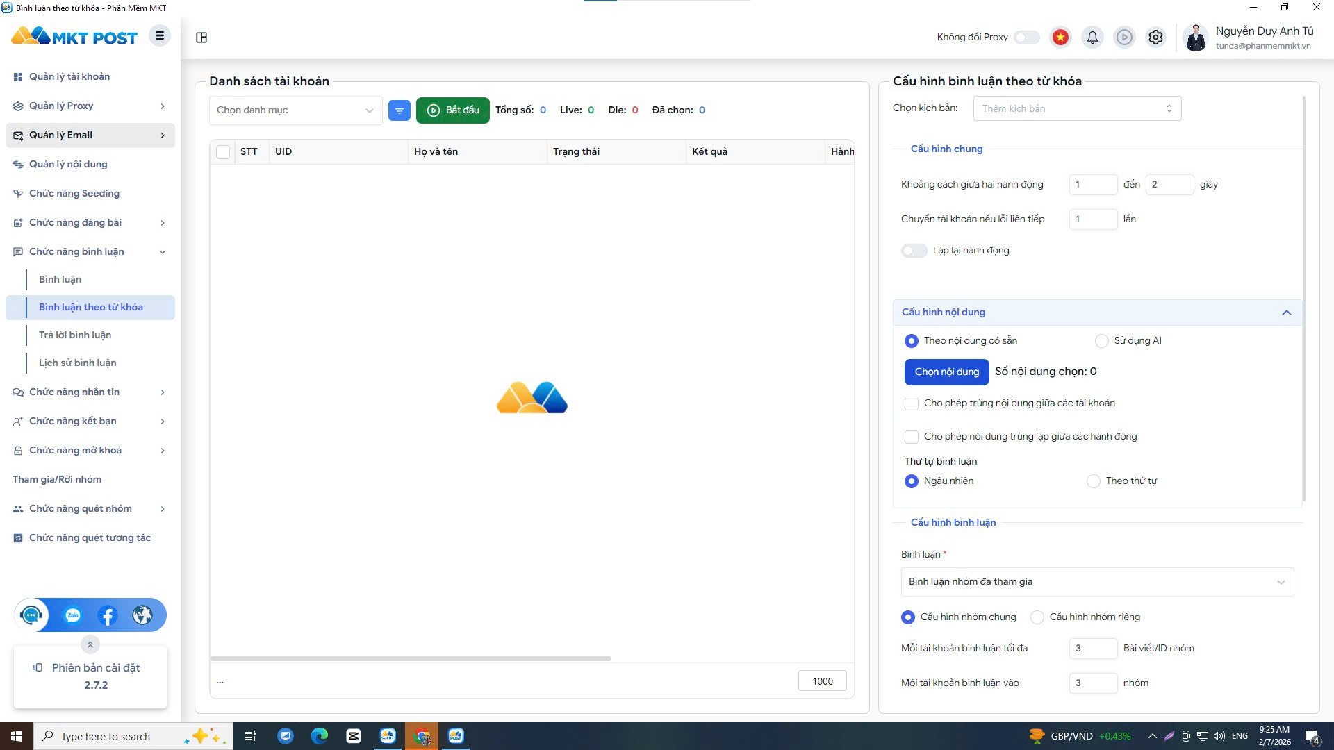 Giao diện phần mềm MKT Post Auto comment link – Tăng reach & traffic tự động