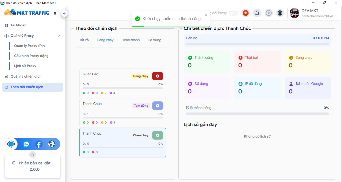 Theo dõi tất cả các chiến dịch SEO trên một trang duy nhất Phần mềm MKT Traffic